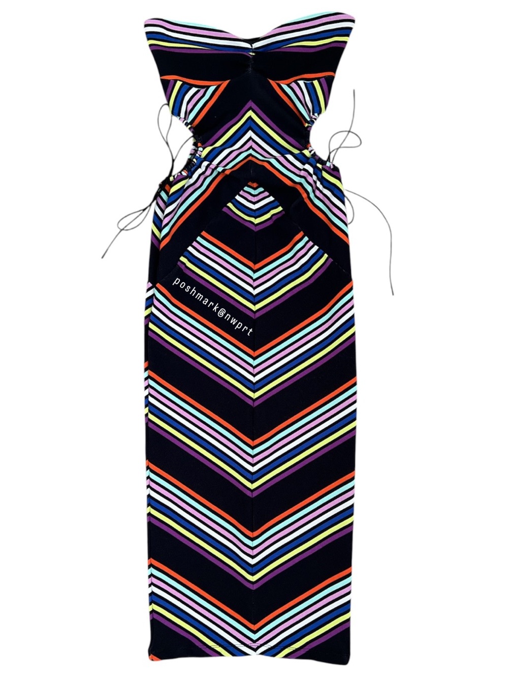 FLEUR DU MAL Striped Rib Chevron Cutout Midi Dress Multicolor Stripe XS - Picture 2 of 8